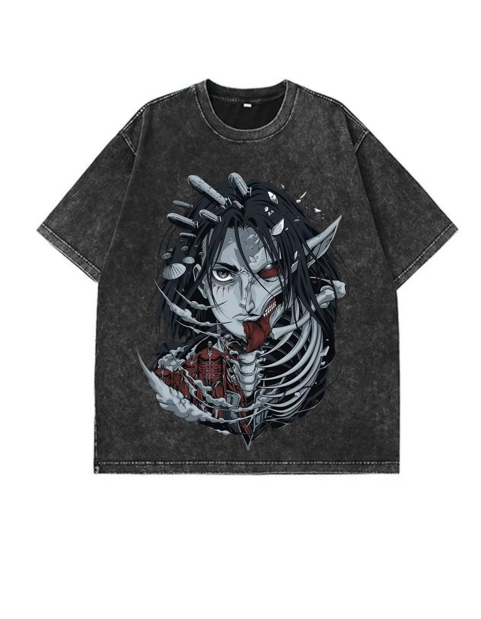 Attack On titan Eren Acid Washed Oversized T-Shirt